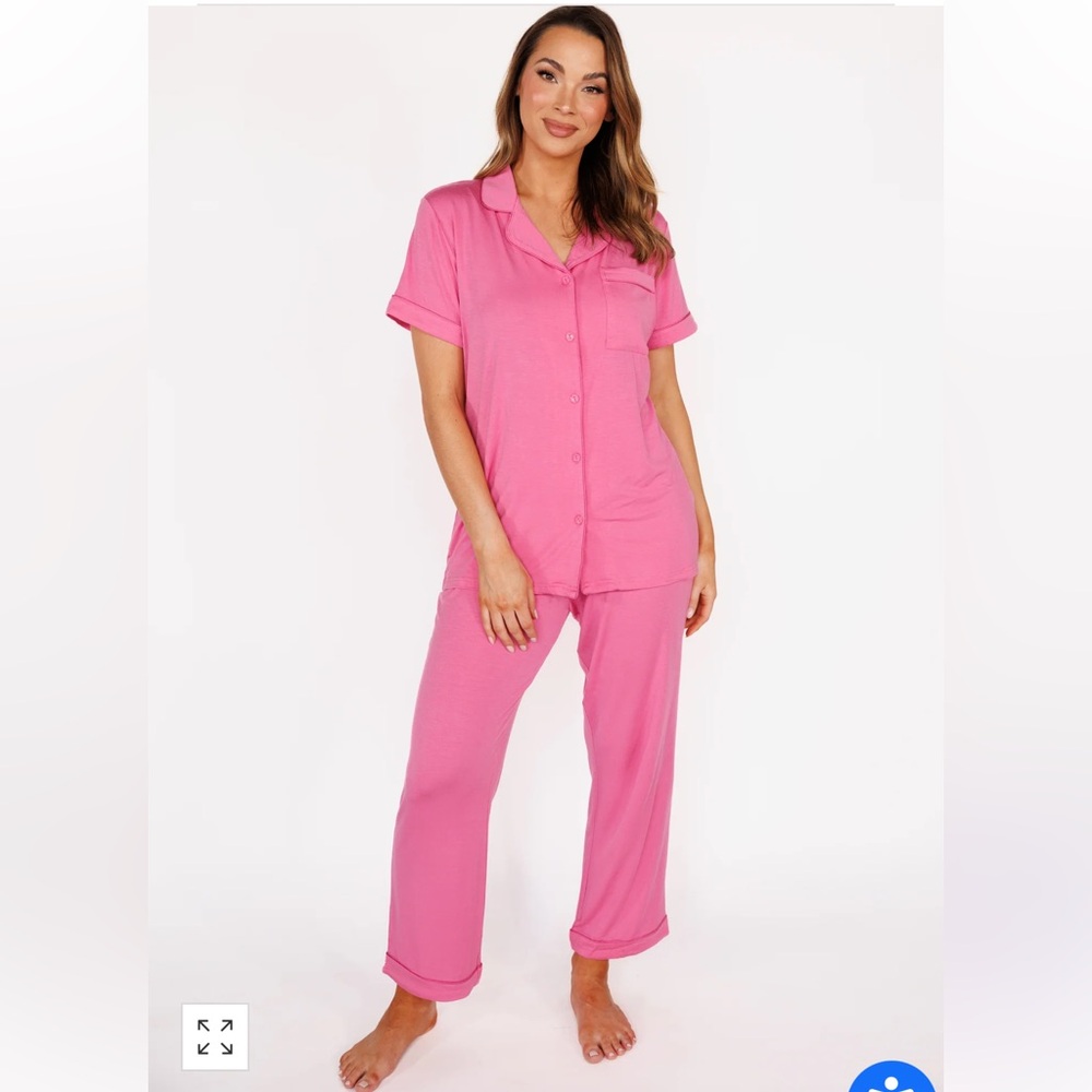 New NWT IN My Sundays Rose Quartz Short Sleeve & Cropped Pant Pajama Set Medium - Picture 2 of 5